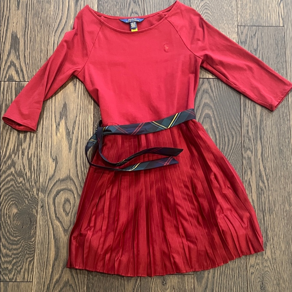 Ralph Lauren Red Pleated Kids Dress with Belt